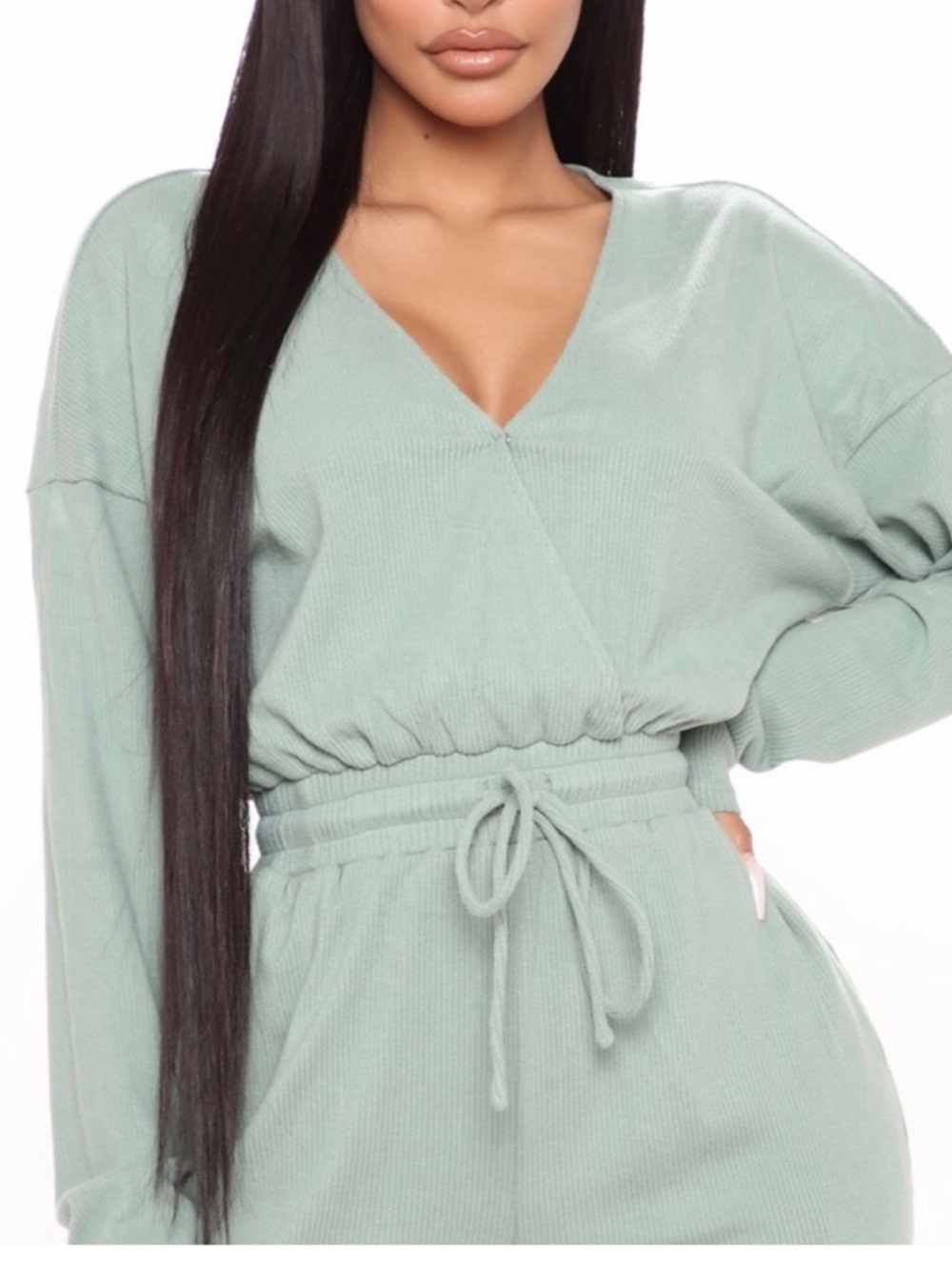 Fashion Nova Sage Green Ribbed Jumpsuit